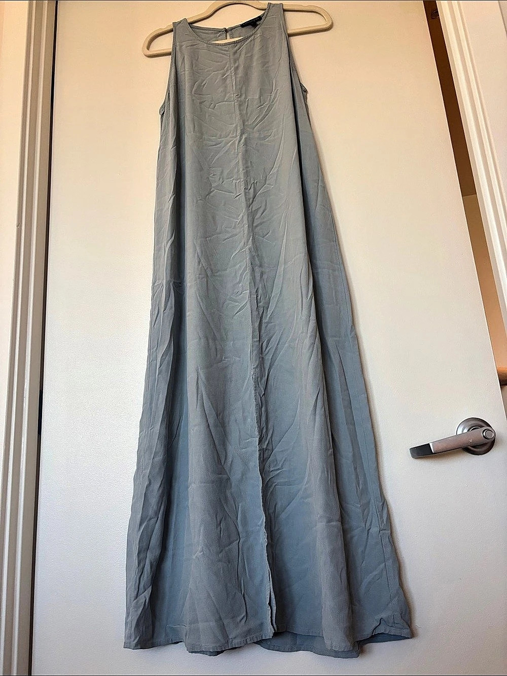 Eileen Fisher Crepe Front Slit Maxi Dress in Blue - Size Large